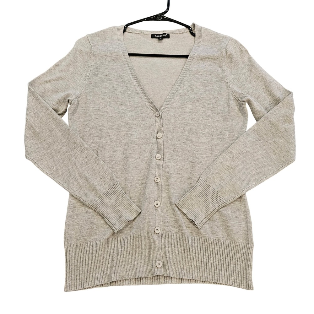 a.Jesdani Womens V-Neck Button Front Cardigan Sweater Oatmeal‎ Tan Small